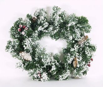 Trade Shop Trade Shop - Ghirlanda Di Natale Innevata Vischio Pigna Bacche Rosse Bianca 40 Cm Decorazioni