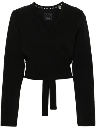 adidas V-neck wrap sweatshirt - women - Spandex/Elastane/Recycled Polyester/Cotton - L - Black