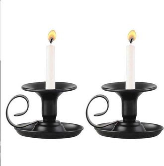 OEM 2 Candelabros Vintage De Metal Con Base Redonda, Color Negro - Se Necesita Contenido Html Candelabro De Pie