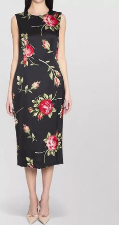 Dolce & Gabbana rose bouquet print satin midi dress