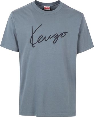 Kenzo Signature Geborduurd T-shirt - Heren - T-shirts - Grijs - S - Katoen - Tops