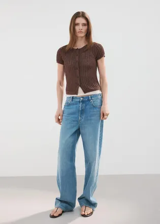 Mango Cardigan crochet maniche corte cioccolato - Donna - XXS - MANGO