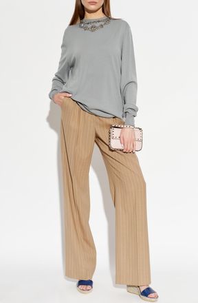 Valentino Garavani Wool Trousers With Pleats, Womens, Beige