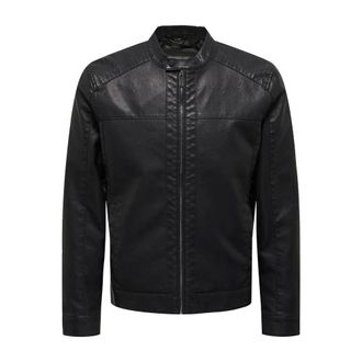 Only & Sons Only & Sons, Jassen, Heren, Zwart, XL, Polyester, Leren Racer Jack