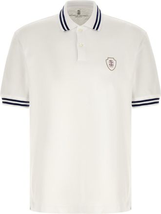 Brunello Cucinelli White Embroidered Logo Polo