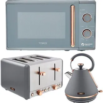 Tower Cavaletto Grey 1.7L Pyramid Kettle, 4 Slice Toaster & 20L Microwave Set