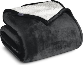 Bare Home Reversible Plush Fleece Throw Blanket in Black at Nordstrom