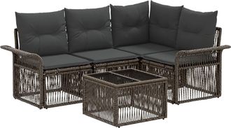 vidaXL Conjunto De Sof&aacute;s De Jard&iacute;n 5 Uds. Gris Rat&aacute;n Sint&eacute;tico Vidaxl