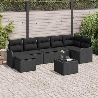 vidaXL Conjunto De Sof&aacute; De Jard&iacute;n Con Coj&iacute;n 8 Pcs Negro Polirat&aacute;n Vidaxl