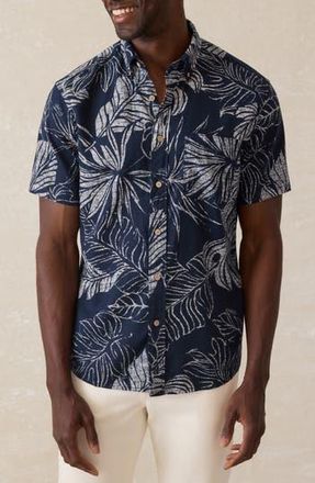 Faherty Breeze Short Sleeve Button-Down Shirt in Navy Perro Tropical at Nordstrom Rack, Size X-Large