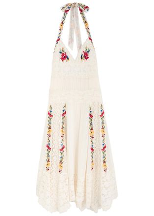 Free People Keila Embroidered Cotton-blend Midi Dress - Cream - S (UK8-10 / S)