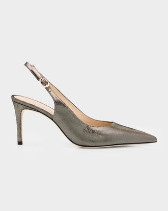 Stuart Weitzman 75mm Stuart Power Leather Noir Slingback Pumps