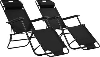 vidaXL Vidaxl - Tumbonas Plegables Con Reposapi&eacute;s 2 Unidades Acero Negro