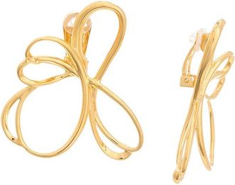 Oscar De La Renta Large Wire Flower Asymmetrical Earrings