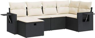 vidaXL Set De Sof&aacute;s De Jard&iacute;n 6 Piezas Y Cojines Rat&aacute;n Sint&eacute;tico Negro Vidaxl