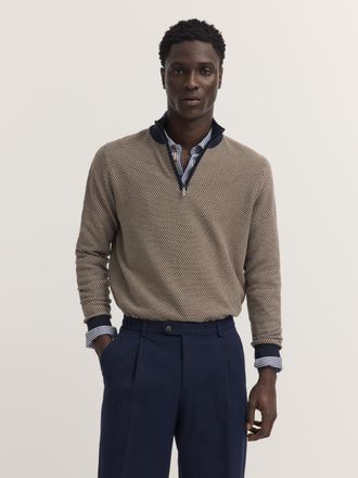 Bugatti Troyer BUGATTI Regular Fit, Herren, Gr. XXL, 390, marine, Strick, 100% Baumwolle, Strukturmuster, regular fit, ohne Ausschnitt, Pullover Troyer, mit d