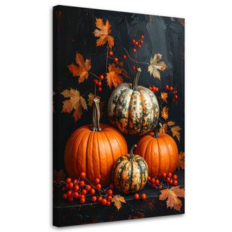 Feeby Impresi&oacute;n De Imagen, Composici&oacute;n Oto&ntilde;al Con Calabazas Decoraci&oacute;n En Colores C&aacute;lidos Sobre Fondo Oscuro, 80x120
