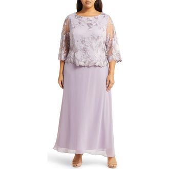 Alex Evenings Floral Embroidered Overlay Gown in Smokey Orchid at Nordstrom Rack, Size 18W