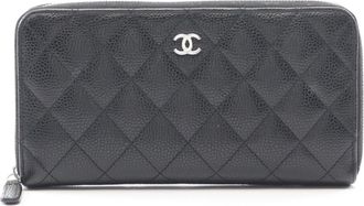 Chanel Black Grained Calfskin Long Wallet (Bi-Fold) (Pre-Owned)