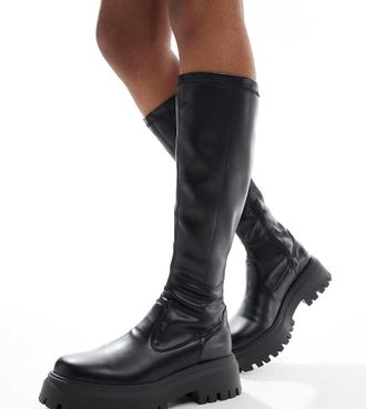 Asos Curve - Canyon - Stivali al ginocchio neri con suola spessa-Nero