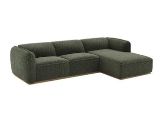 Vente-Unique Divano Angolare Destro In Tessuto Ciniglia Verde Kaki E Base In Legno - Canobru