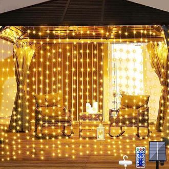 OEM Cortina De Luces Solares De 3 M X 3 M, 300 Luces Led Para Exteriores Con Control Remoto, 8 Modos Y Temporizador, Resistente Al Agua, Ideal Para Ramad&aacute;