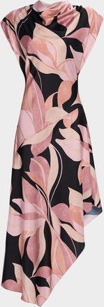 Misa Sally Asymmetric Satin Midi Dress