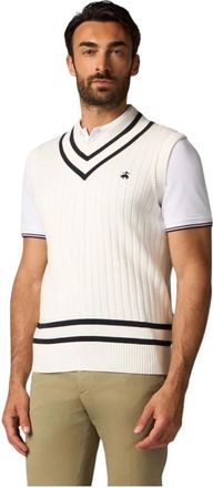 Brooks Brothers Logo Geborduurde Katoenen Tennis V-hals Vest - Heren - Spencers - Wit - 2XL - Katoen - Truien & Vesten