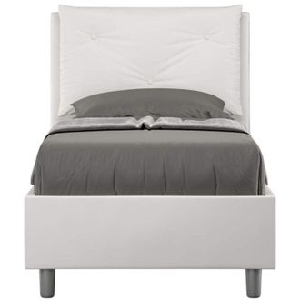 Itamoby Letto Singolo rivestito in Similpelle - APPIA - Colore: Bianco - Tipologia Letto: Con Rete e Contenitore - Dimensione Rete: 80x190