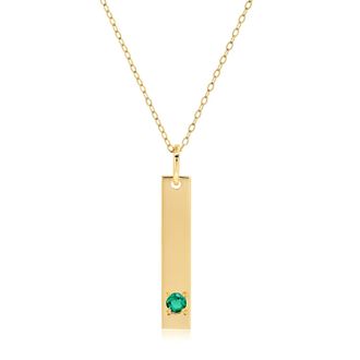 MAX + STONE 14k Yellow Gold Bar Pendant Necklace with 3mm Small Round Gemstone Adjustable Cable Chain 16 Inches to 18 Inches with Spring Ring Clasp