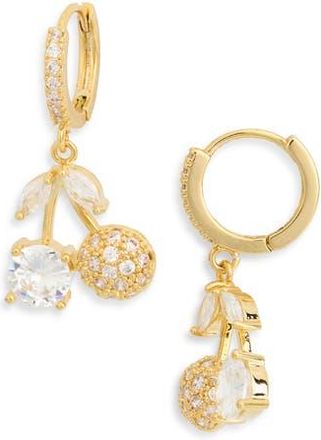 Eye Candy Los Angeles CZ Pavè Cherry Drop Huggie Hoop Earrings in Gold at Nordstrom Rack