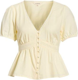 Lucky Brand Lace Detail Linen Blend Peplum Top in Pastel Yellow at Nordstrom, Size Xx-Large
