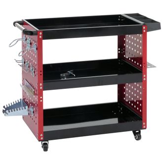 Hhg Hhg - Carro De Herramientas 143, Carro De Taller Con Ruedas, 3 Estantes, Rejilla Perforada, Acero 73x90x35cm Rojo