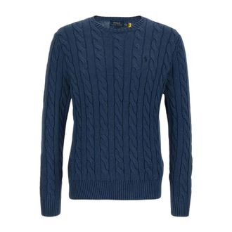 Ralph Lauren Pullover met kabelsteek en ronde hals - Heren - Truien - Blauw - Maat: XL Katoen