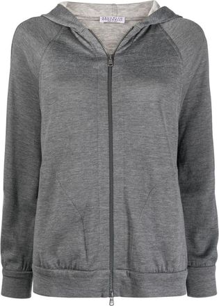 Brunello Cucinelli Grey Cotton Blend Zip Hoodie