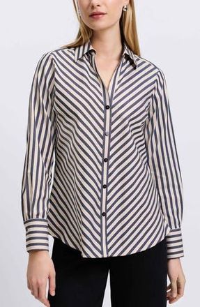 Foxcroft Mary Stripe Stretch Button-Up Shirt in Black/Neutral at Nordstrom Rack, Size 18 (Similar To 14W)