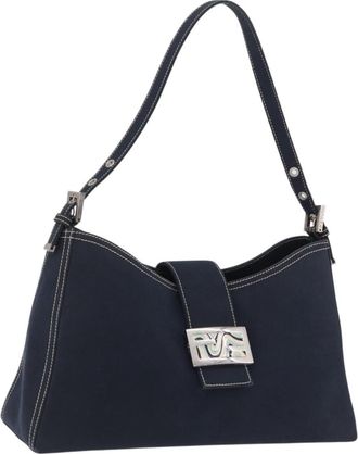 Fendi Baguette Canvas Navy Canvas Handbag (Pre-Owned)