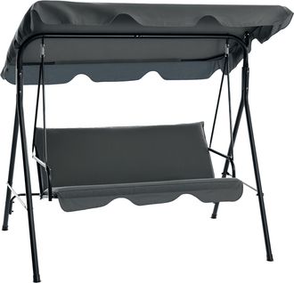 OUTSUNNY Columpio De Tres Plazas Con Toldo Y Cojines Ajustables, Fabricado En Acero Y Poli&eacute;ster, 172 X 110 X 153 Cm, Gris