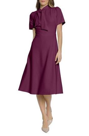 Maggy London Short Sleeve Necktie Midi Dress in Italian Plum at Nordstrom Rack, Size 0