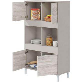 Dmora Credenza Mezzate, Madia Cassetti, 3 Ripiani, Apertura Push Pull, 78x33x134h cm Beige