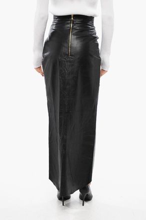 Balmain Leather Midi Wrap Skirt Balmain
