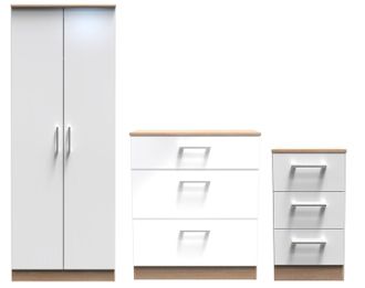 Welcome Furniture Milan Ready Assembled 3 Piece Bedroom Furniture Set - White Matt / Oak - Welcome Furniture | TJ Hughes