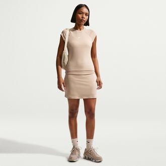 Nike Womens Nike Sportswear Chill Knit Mid-Rise Tight Ribbed Skort in Brown | IF0575-286