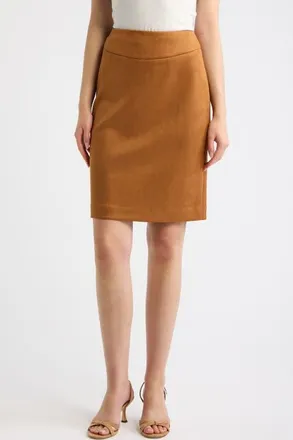 Tahari by ASL Faux Suede Pencil Skirt in Luggage at Nordstrom, Size 10