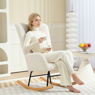 HOMCOM Rocking Chair, Modern Armchair with Backrest for Bedroom in Cream
