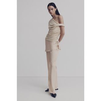 H&M Skirt-layered Satin Trousers in Light Beige at Nordstrom, Size 20