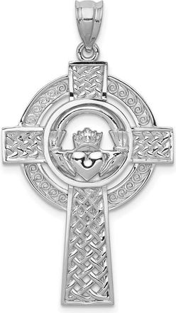 Diamond2Deal 14k White Gold Celtic Claddagh Cross Pendant