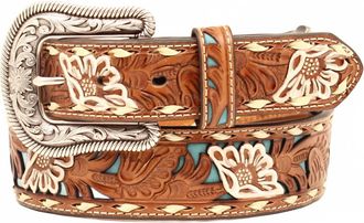 Nocona Belt Co. Womens Pierced Floral Belt In Brown