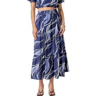 English Factory Print Tiered Maxi Skirt in Navy/Blue Multi at Nordstrom, Size Medium