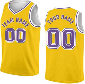 Generic Personalized Your Own Basketball Jersey Sports Shirt Printed Custom Team Name Number Logo for Men Youth Yellow